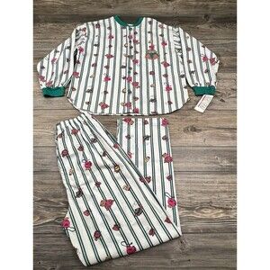Vtg Night Gear Sleepwear Flannel Pajama Set Top & Pants Bear Design 90's Size M